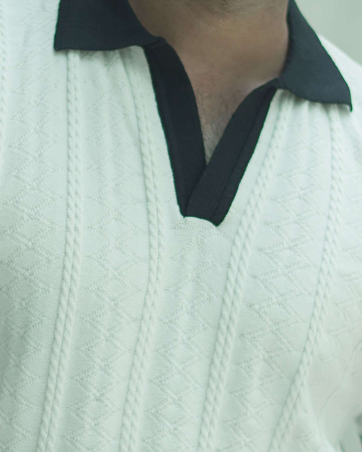Knitted Polo Shirt For Men - White Contrast