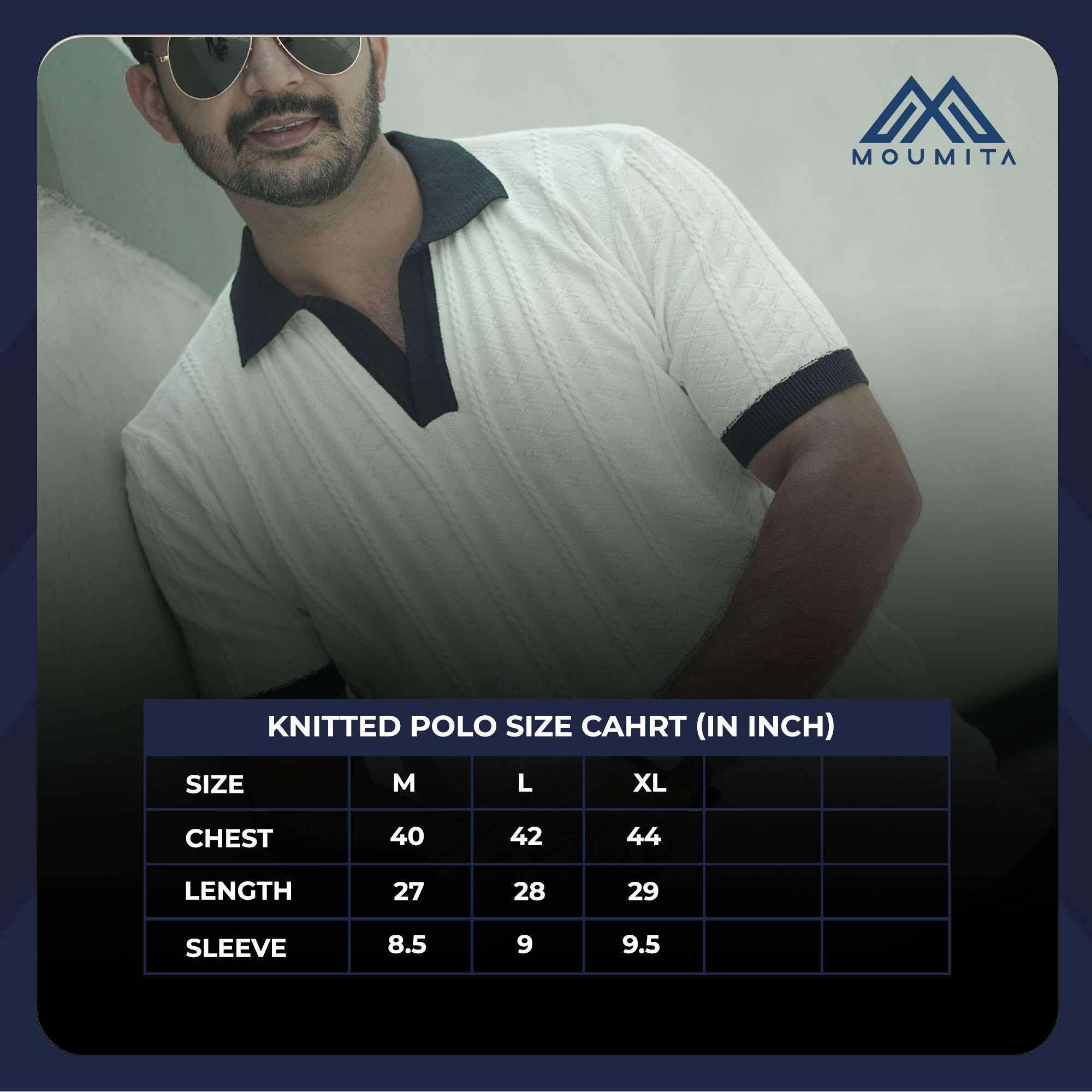 Knitted Polo Shirt For Men - White Contrast