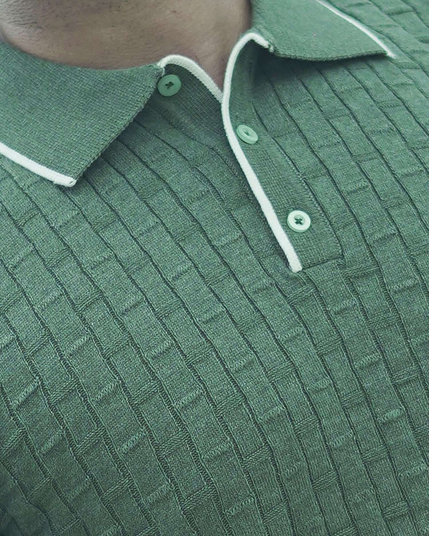 Knitted Polo Shirt For Men - Olive Green