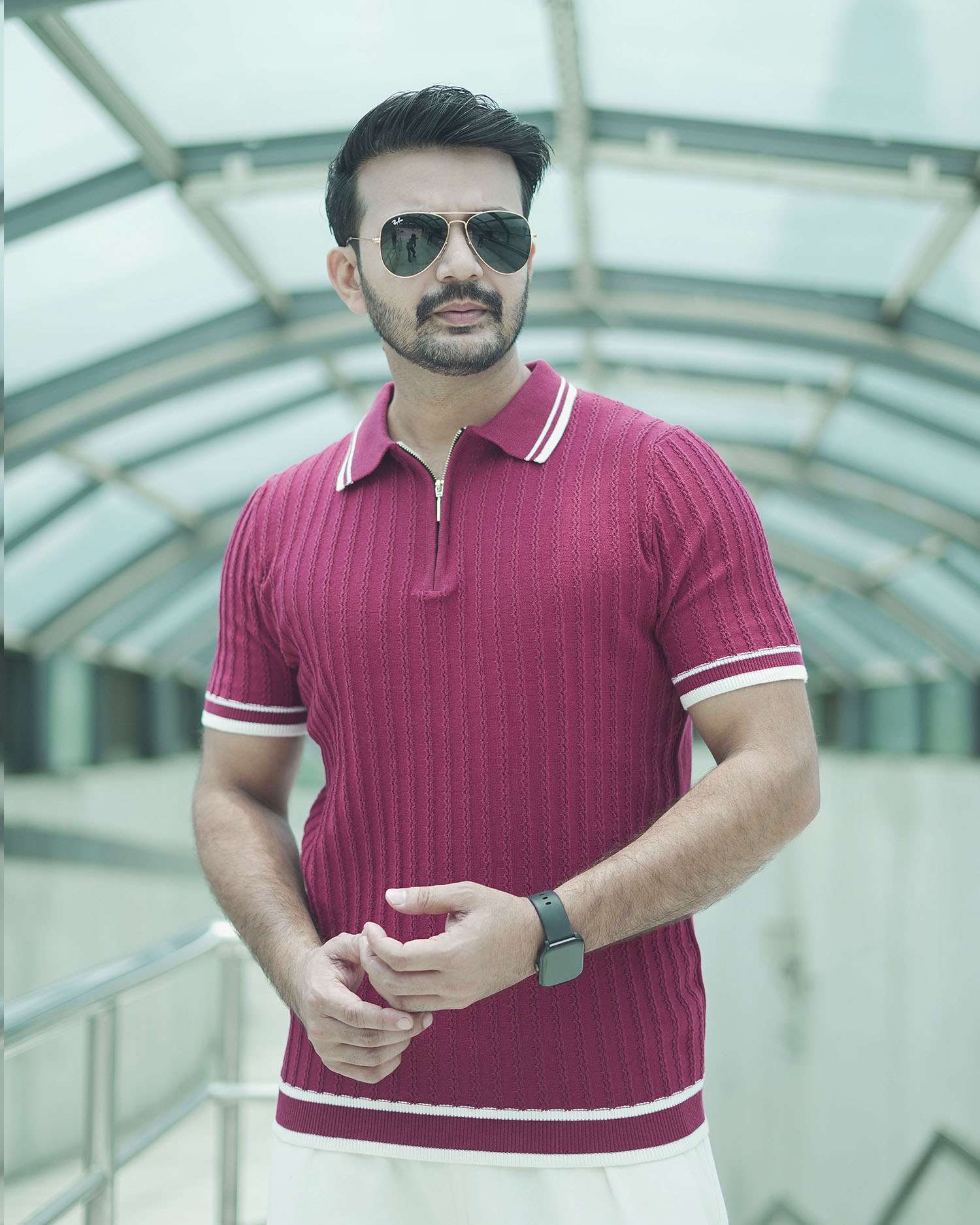 Knitted Polo Shirt For Men - Maroon