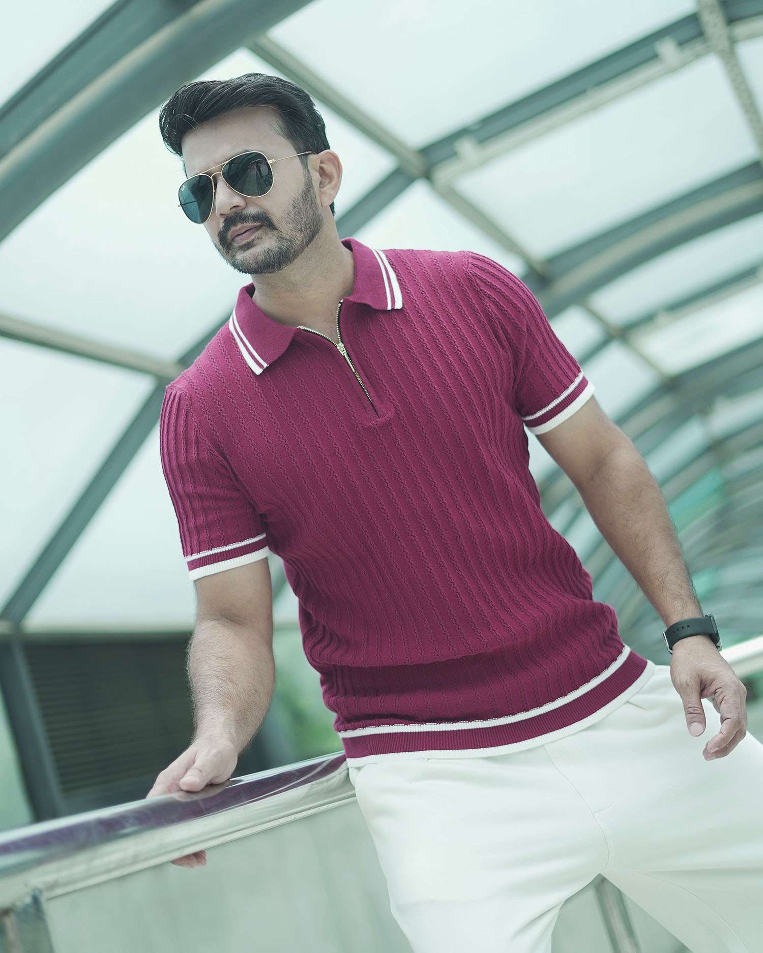 Knitted Polo Shirt For Men - Maroon