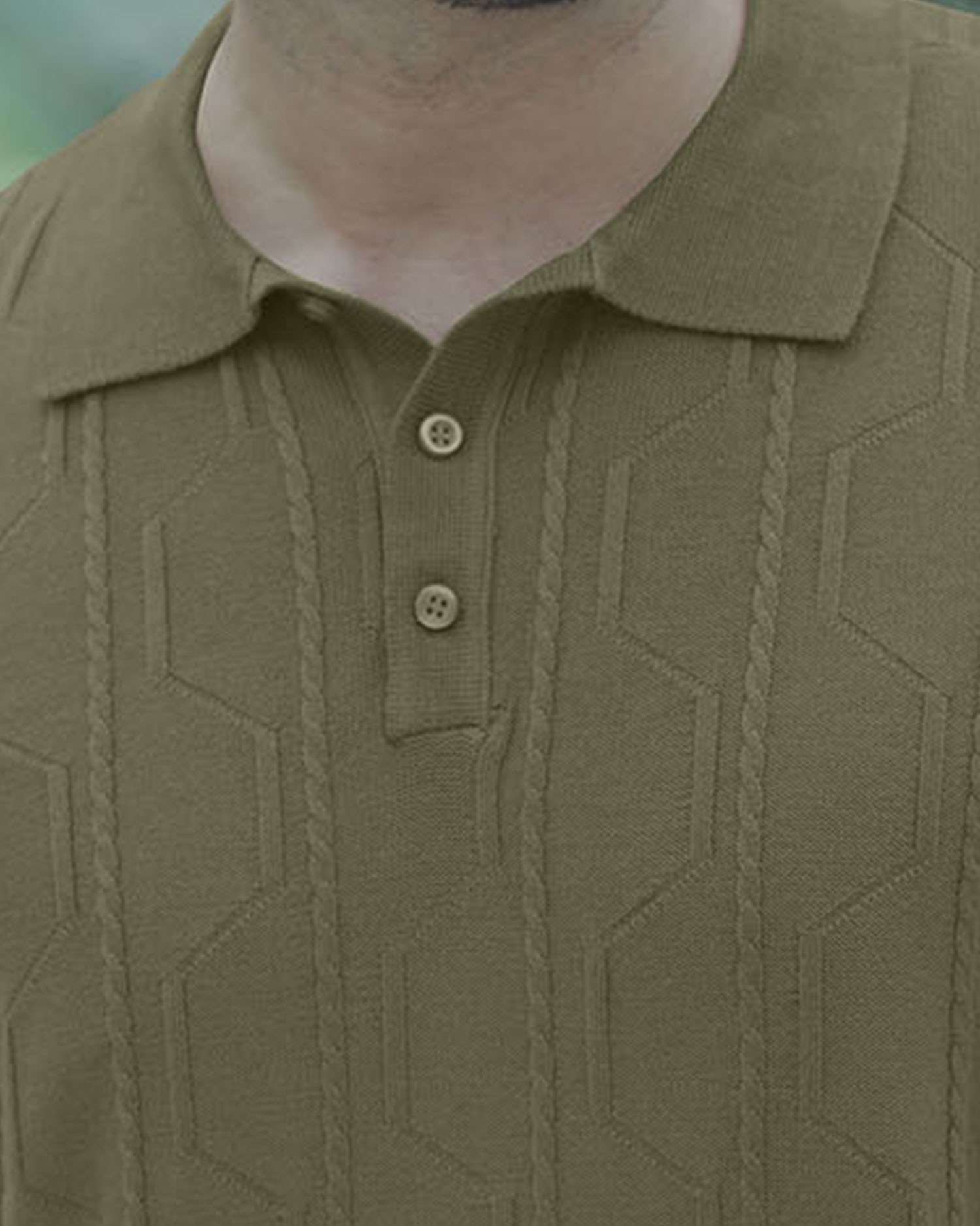 Knitted Polo Shirt For Men - Olive