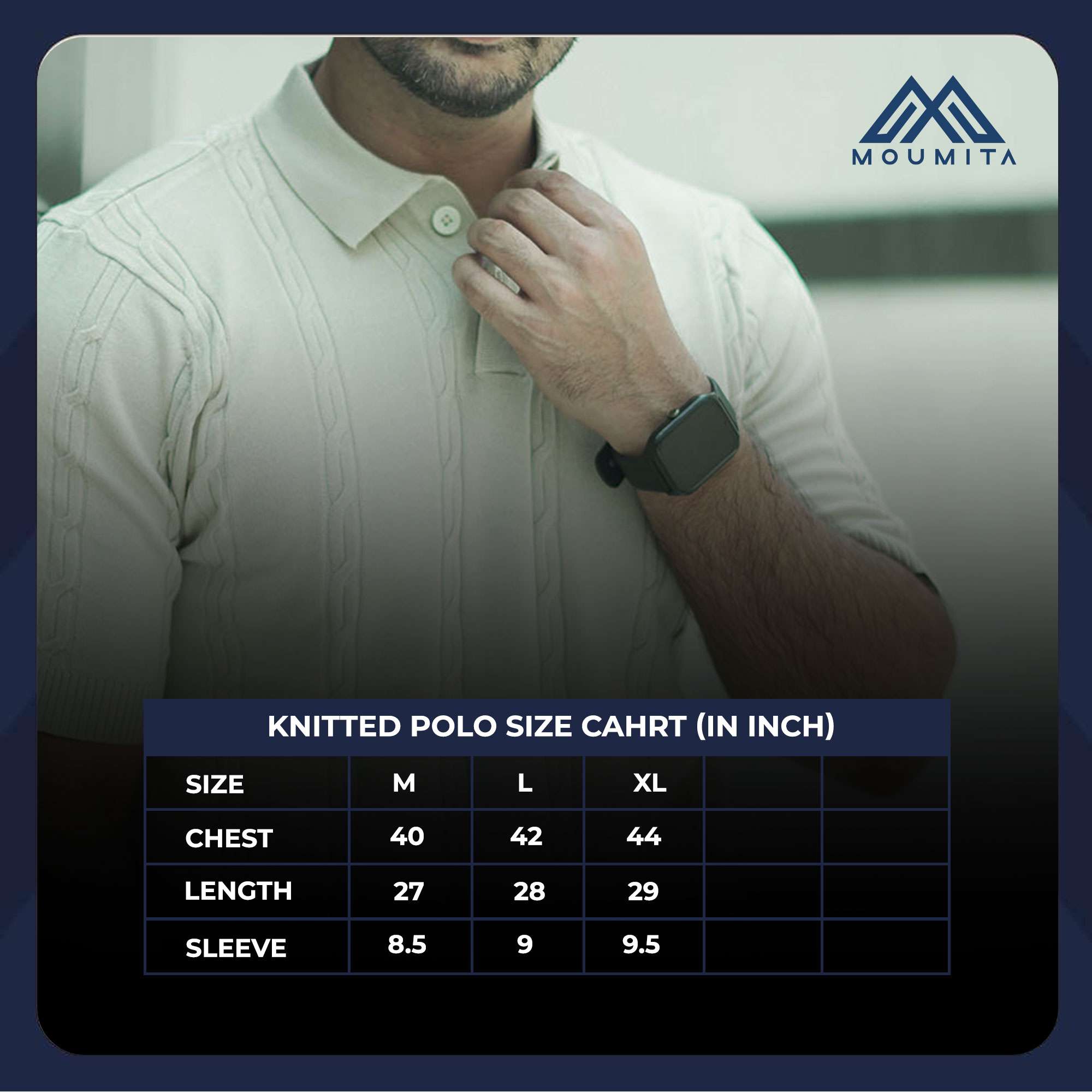 Knitted Polo Shirt For Men - Cream