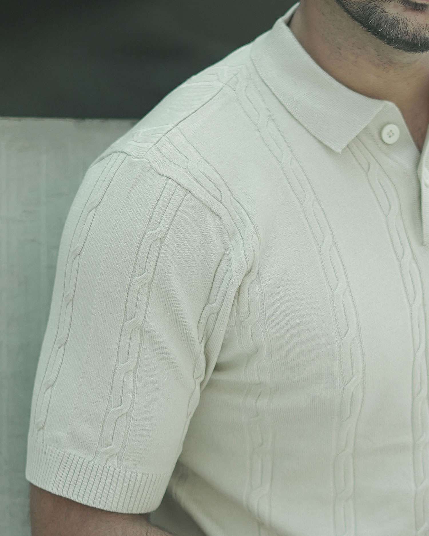Knitted Polo Shirt For Men - Cream