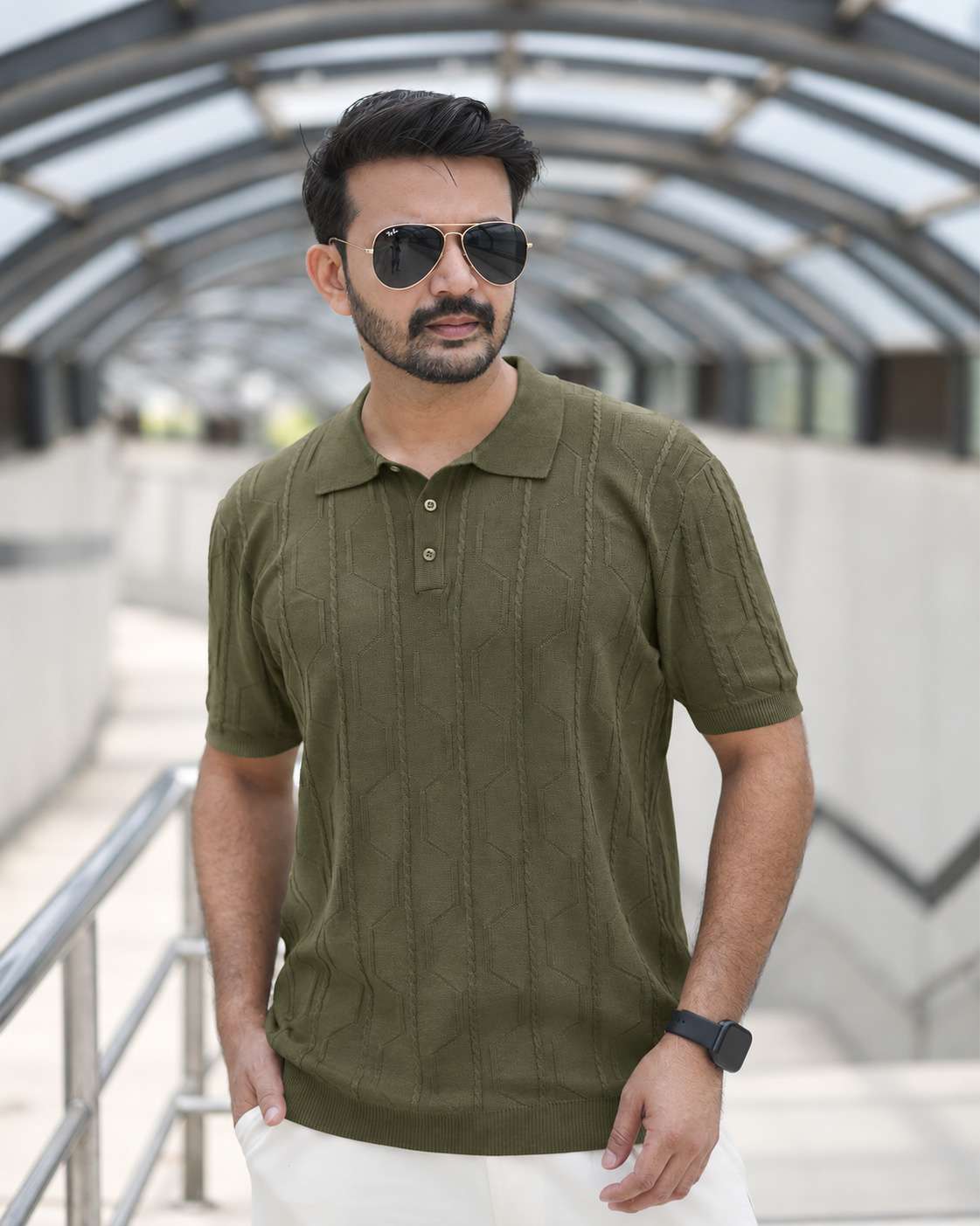Knitted Polo Shirt For Men - Olive