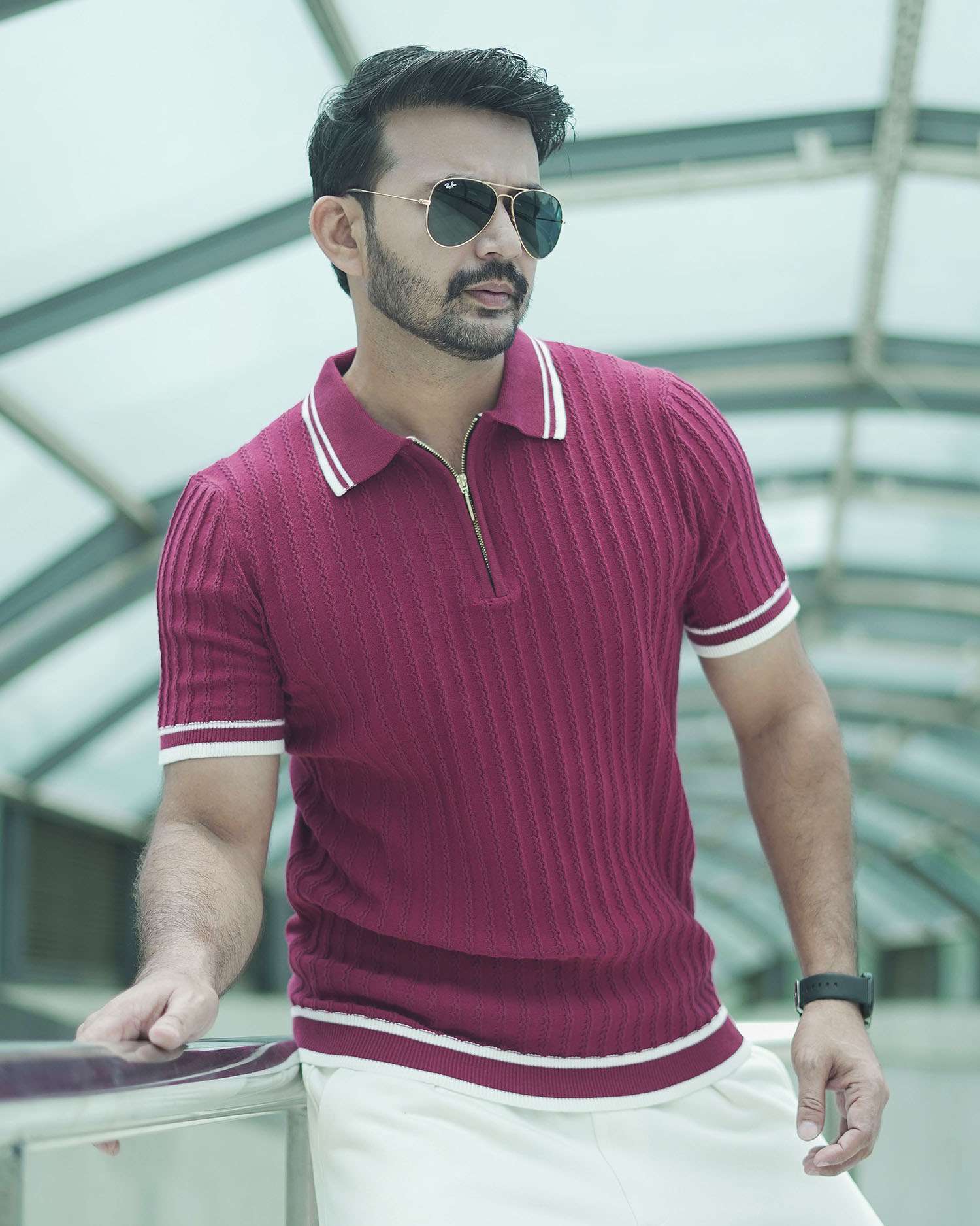 Knitted Polo Shirt For Men - Maroon