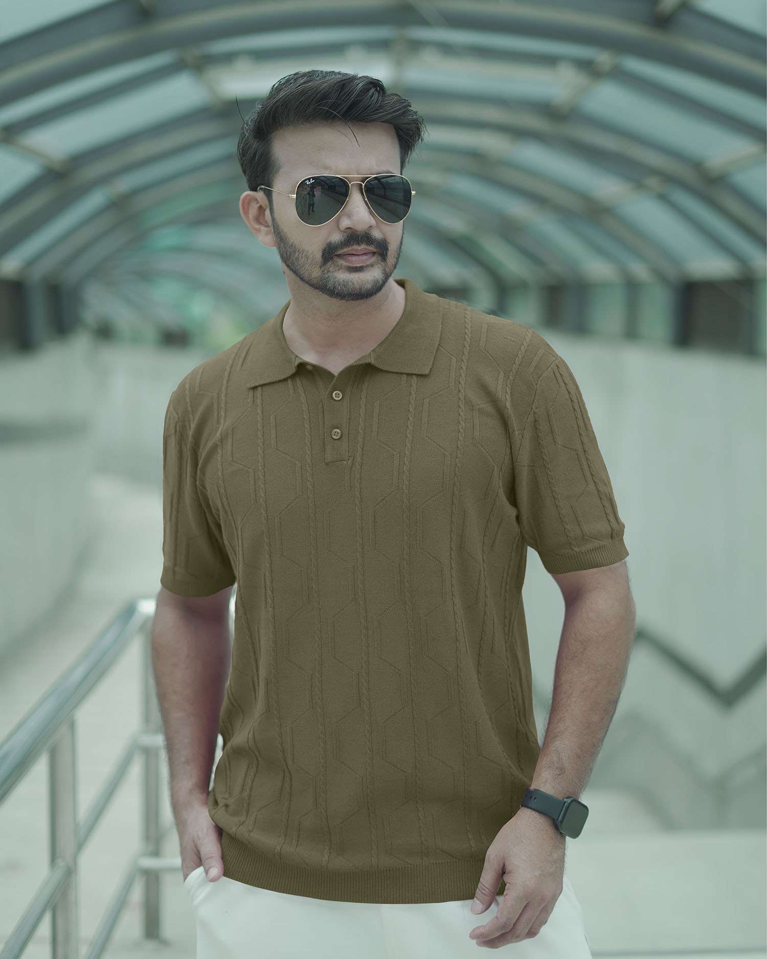 Knitted Polo Shirt For Men - Olive